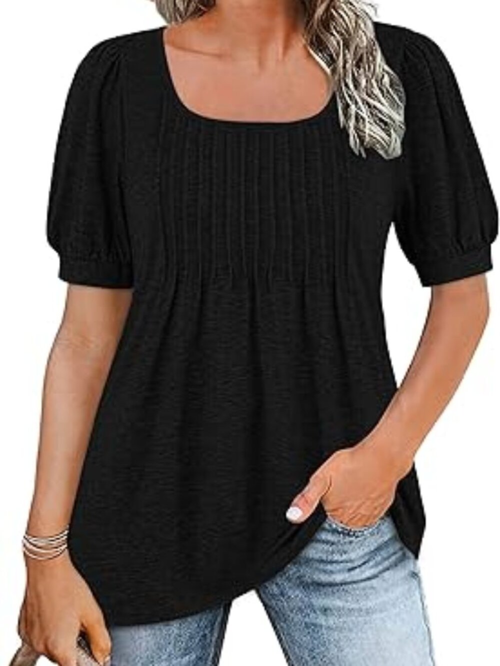 Womens Summer Shirts Plus Size Tops Puff Short Sleeve Square Neck Top blouse